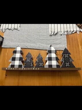 Hobby Lobby Black & White Patterned Wooden Christmas Trees Shelf Decor